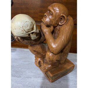 Thinking Darwin chimpanzee Monkey Holding Skull Figurine On Book Resin Sculpture